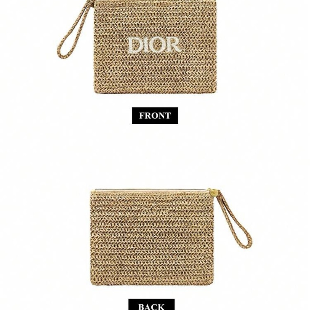 New ~ Dior Beige Woven Straw Cosmetic Bag/Wristlet - Picture 4 of 4